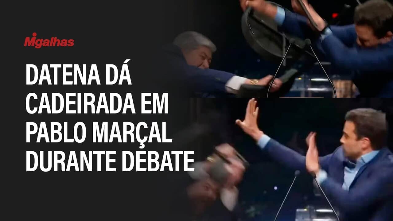 Datena dá cadeirada em Pablo Marçal durante debate de candidatos para a prefeitura de São Paulo