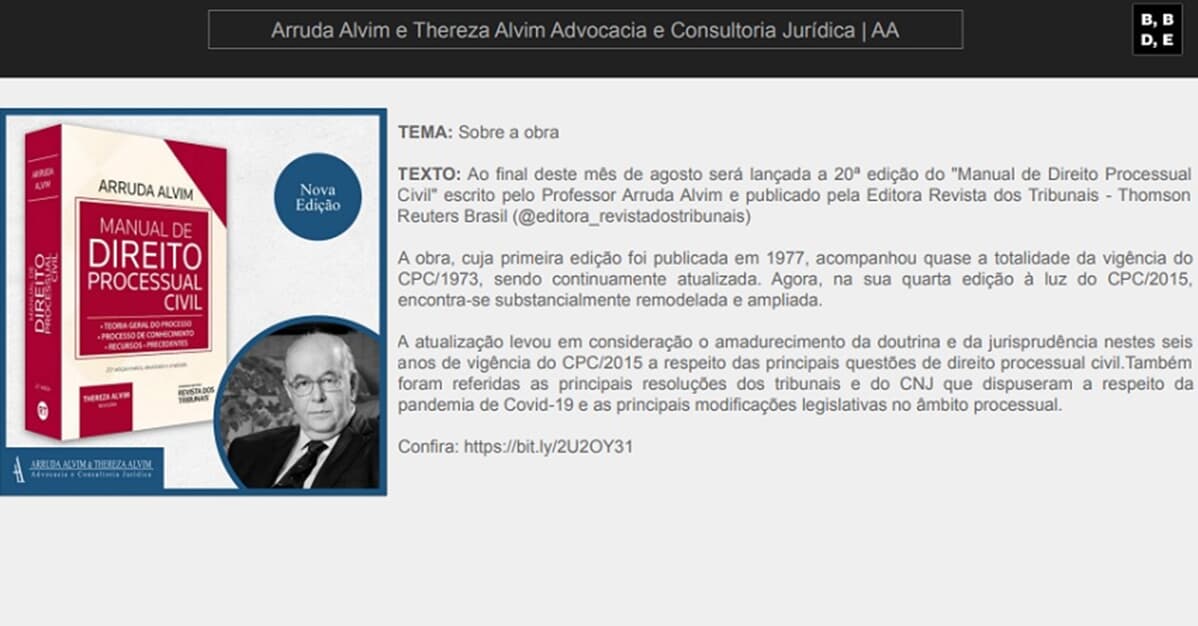 Lançamento Da 20ª Edição Do Manual De Direito Processual Civil Migalhas 7085