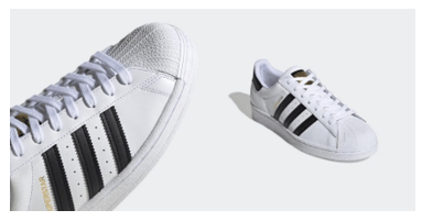  (Imagem: Exemplo da aposição da marca no produto: tênis Adidas modelo Superstar (fonte: www.adidas.com.br))