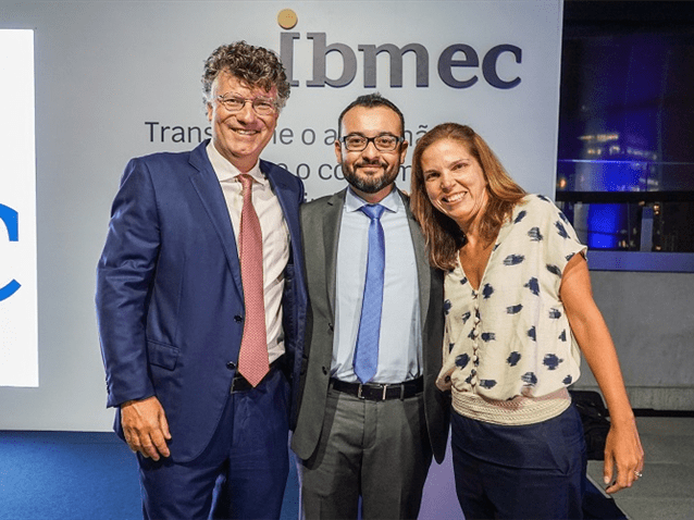 Eduardo Parente, Reginaldo Nogueira e Marina Fontoura na inauguração do Ibmec campus Faria Lima. (Imagem: Yduqs e Ibmec)