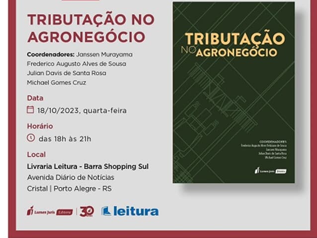 Livro "Tributação no Agronegócio" será lançado hoje, em Porto Alegre