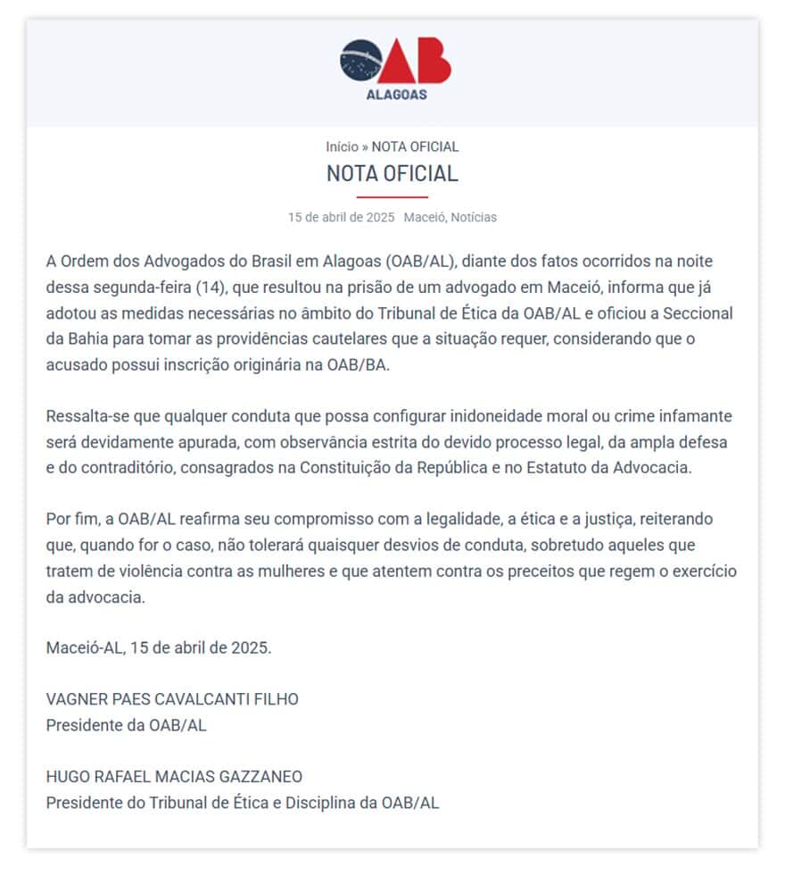  (Imagem: Reprodução/OAB-AL)