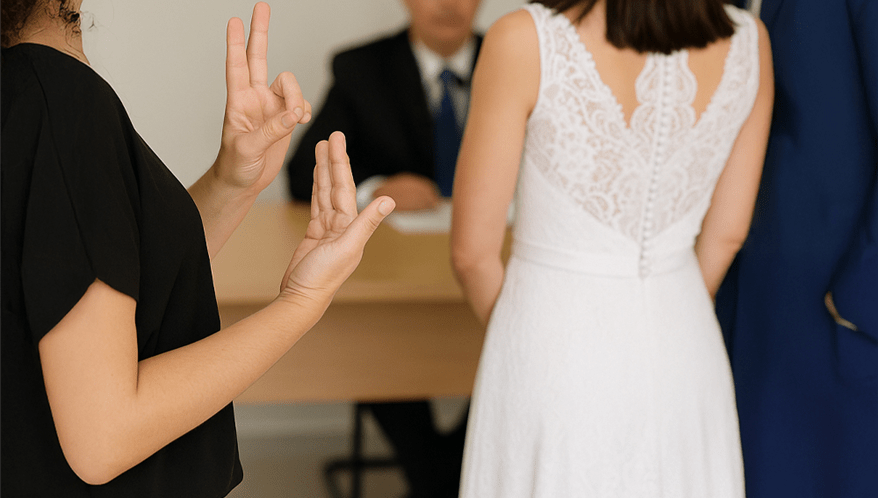 Exigência de formação universitária específica para intérpretes de Libras na celebração de casamento civil é indevida.  (Imagem: Gerado por IA)