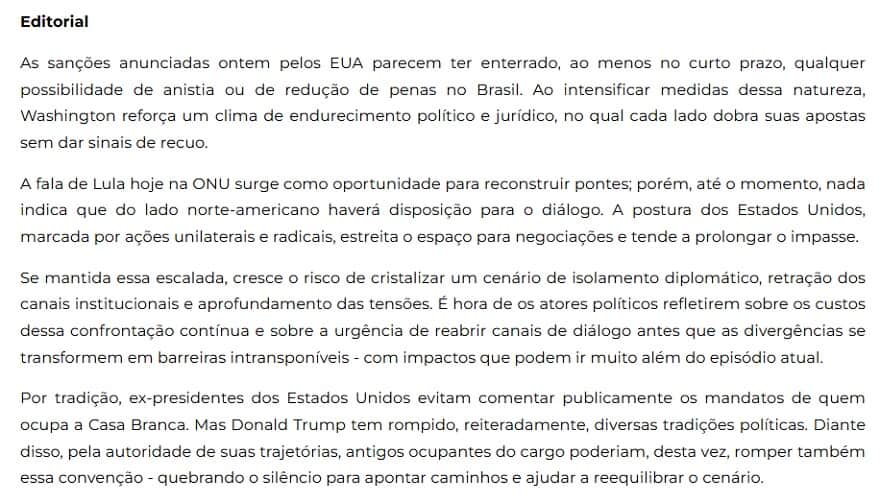 Editorial publicado por Migalhas nesta terça-feira.  (Imagem: Reprodução)