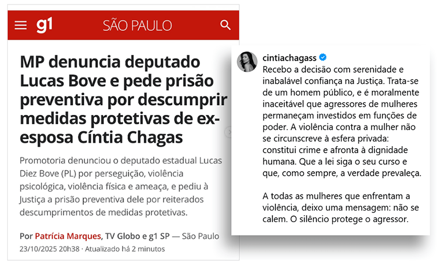 Publicação feita por Cíntia Chagas nas redes sociais.  (Imagem: Reprodução)
