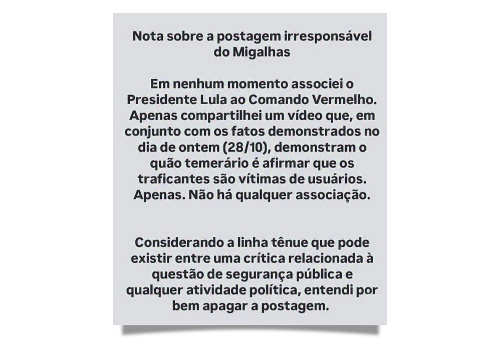 Nota do magistrado no Instagram.  (Imagem: Reprodução/Instagram)
