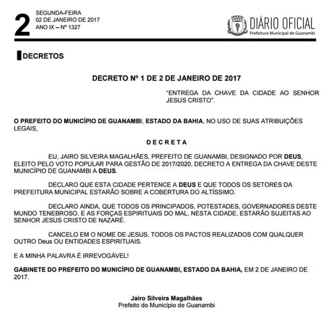 Após entregar chave de cidade a Jesus, prefeito baiano pede desculpa