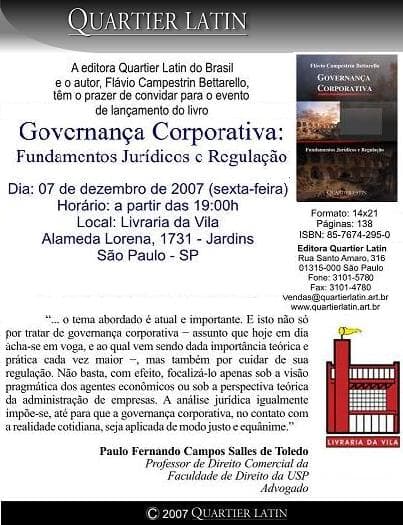 Lançamento Da Obra Governança Corporativa Fundamentos Jurídicos E Migalhas 7762