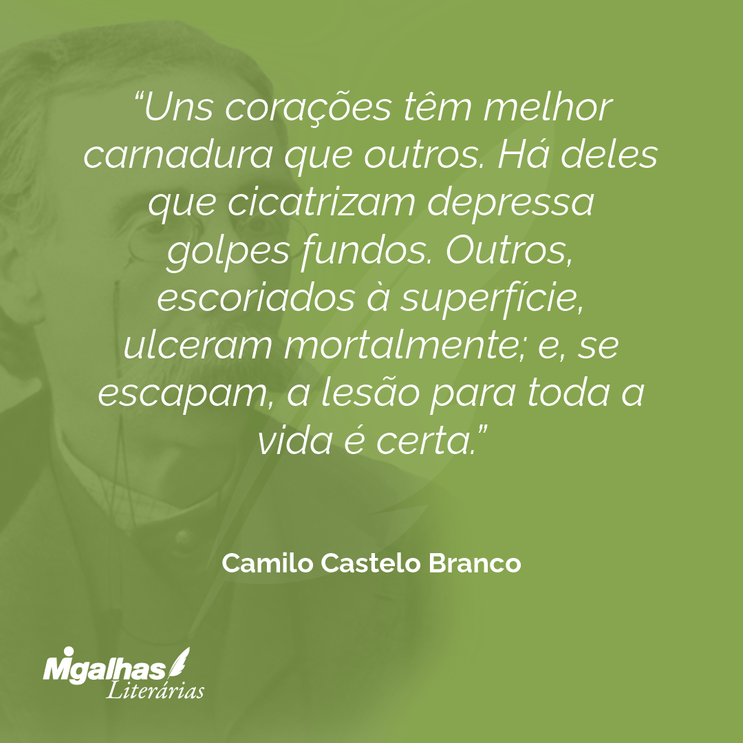 Uns corações têm melhor carnadura que outros. Há deles que cicatrizam depressa golpes fundos. Outros, escoriados à superfície, ulceram mortalmente; e, se escapam, a lesão para toda a vida é certa.