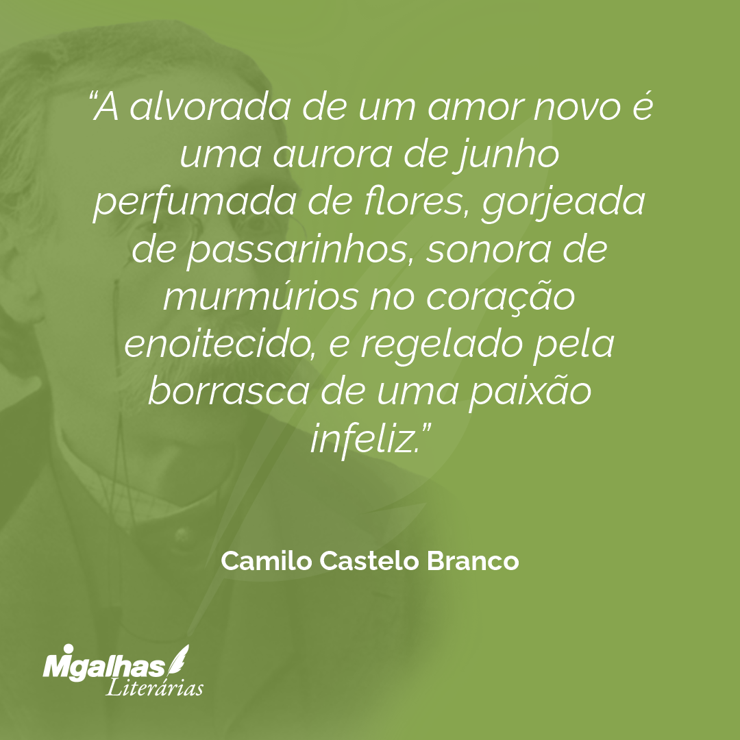 A alvorada de um amor novo é uma aurora de junho perfumada de flores, gorjeada de passarinhos, sonora de murmúrios no coração enoitecido, e regelado pela borrasca de uma paixão infeliz.