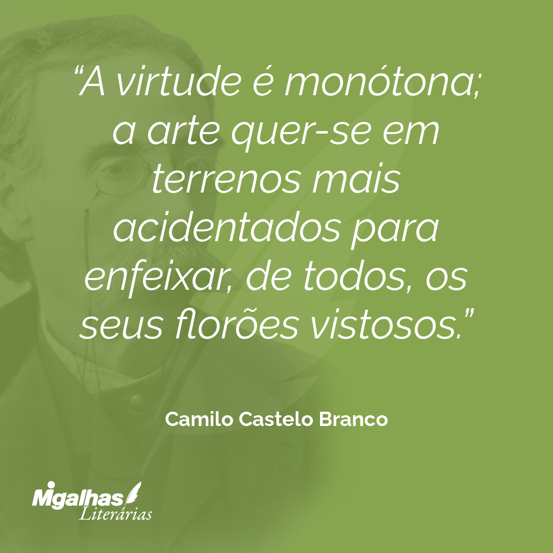 A virtude é monótona; a arte quer-se em terrenos mais acidentados para enfeixar, de todos, os seus florões vistosos.
