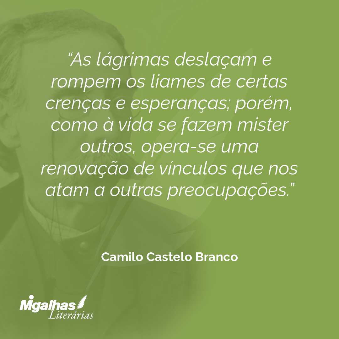 As lágrimas deslaçam e rompem os liames de certas crenças e esperanças; porém, como à vida se fazem mister outros, opera-se uma renovação de vínculos que nos atam a outras preocupações.
