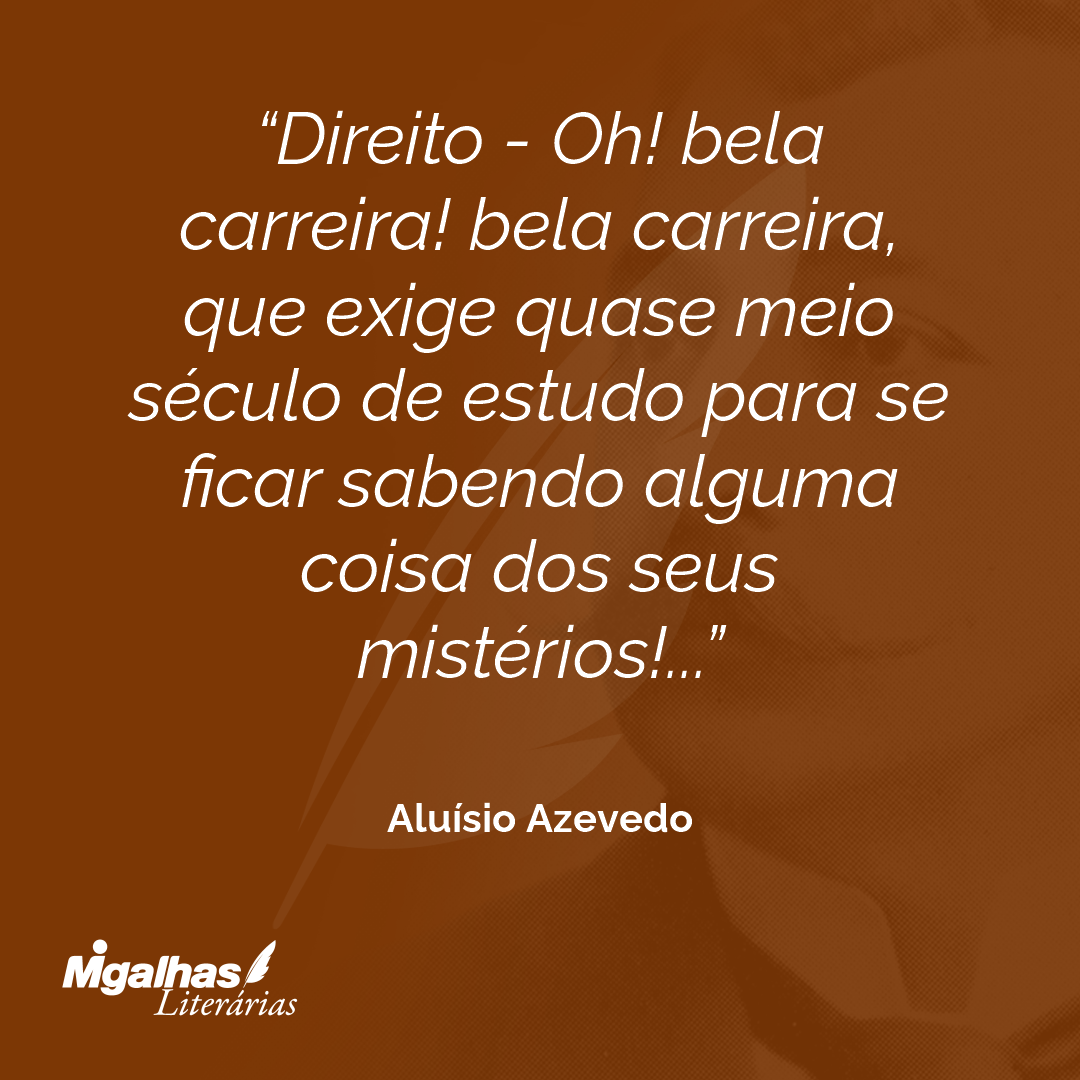 Direito - Oh! bela carreira! bela carreira, que exige quase meio século de estudo para se ficar sabendo alguma coisa dos seus mistérios!...