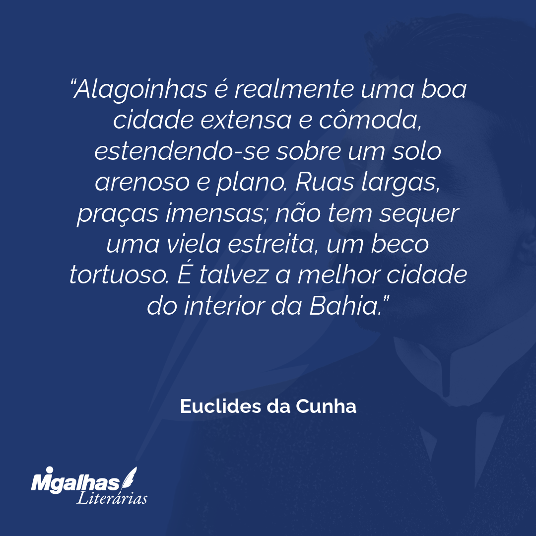 Alagoinhas é realmente uma boa cidade extensa e cômoda, estendendo-se sobre um solo arenoso e plano. Ruas largas, praças imensas; não tem sequer uma viela estreita, um beco tortuoso. É talvez a melhor cidade do interior da Bahia.