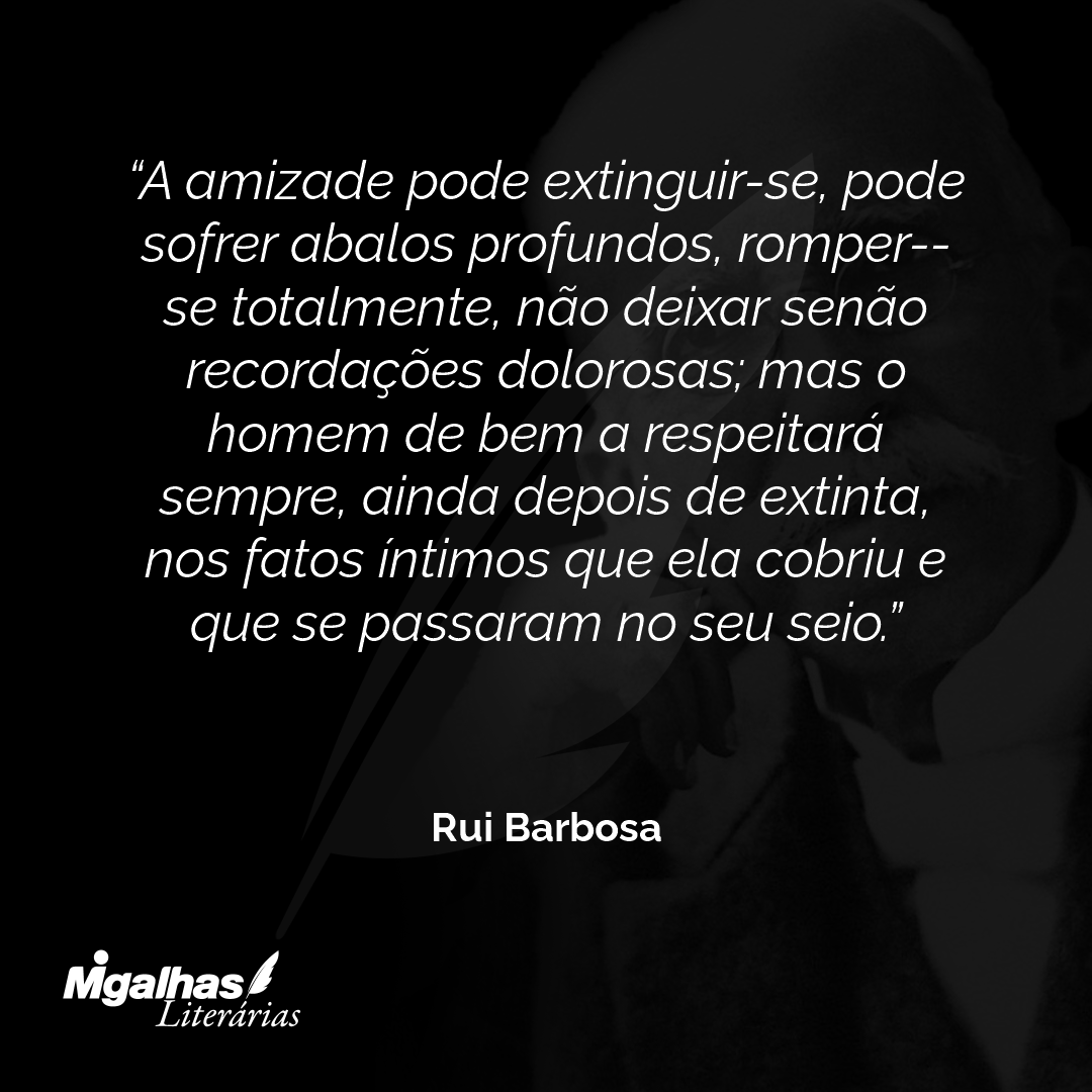 A amizade pode extinguir-se, pode sofrer abalos profundos, romper--se totalmente, não deixar senão recordações dolorosas; mas o homem de bem a respeitará sempre, ainda depois de extinta, nos fatos íntimos que ela cobriu e que se passaram no seu seio.