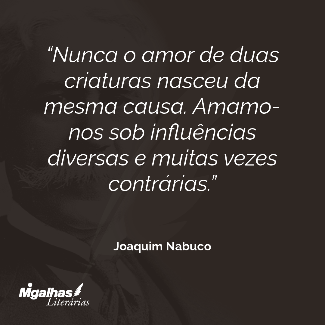 Nunca o amor de duas criaturas nasceu da mesma causa. Amamo-nos sob influências diversas e muitas vezes contrárias.
